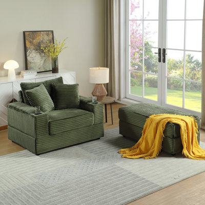 Canapé avec 2 coussins décoratifs et un repose-pieds, canapé confortable et profond pour le salon