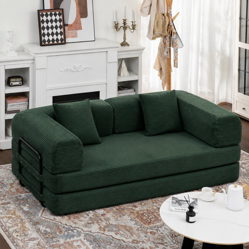  80" Convertible 4-in-1 Sleeper Sofa Bed With Removable Armrests, Green