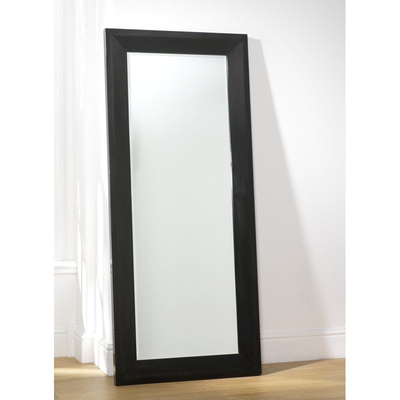 Wood Flat Floor Mirror, Black Lacquer