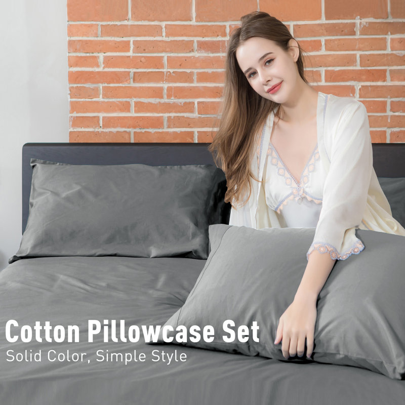 100% Cotton Sateen Pillowcase Envelope Pillowcases Set, Steel Gray, King Pillowcase
