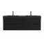 Meuble-lavabo de 60 po en noyer avec lavabo à surface solide d'ingénierie noir mat et tiroirs noirs doux-131428775