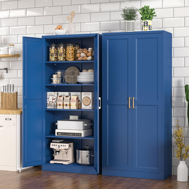 Blue Kitchen Pantry Cabinet, 70.8 Inch Tall Storage Cabinet with Doors and Shelves, Pantry Cabinets for Living Room,Bedroom And Dining Room, 15.8"D x 31.5"W x 70.8"H 