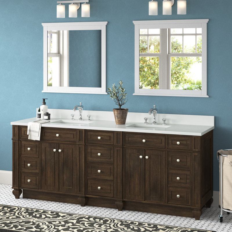 Ensemble de meuble-lavabo double 84 po Akintunde, Brun