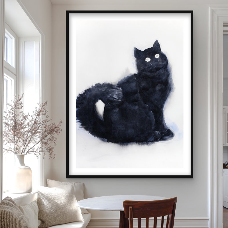 Impression de chat à fourrure noir aquarelle | Art encadré