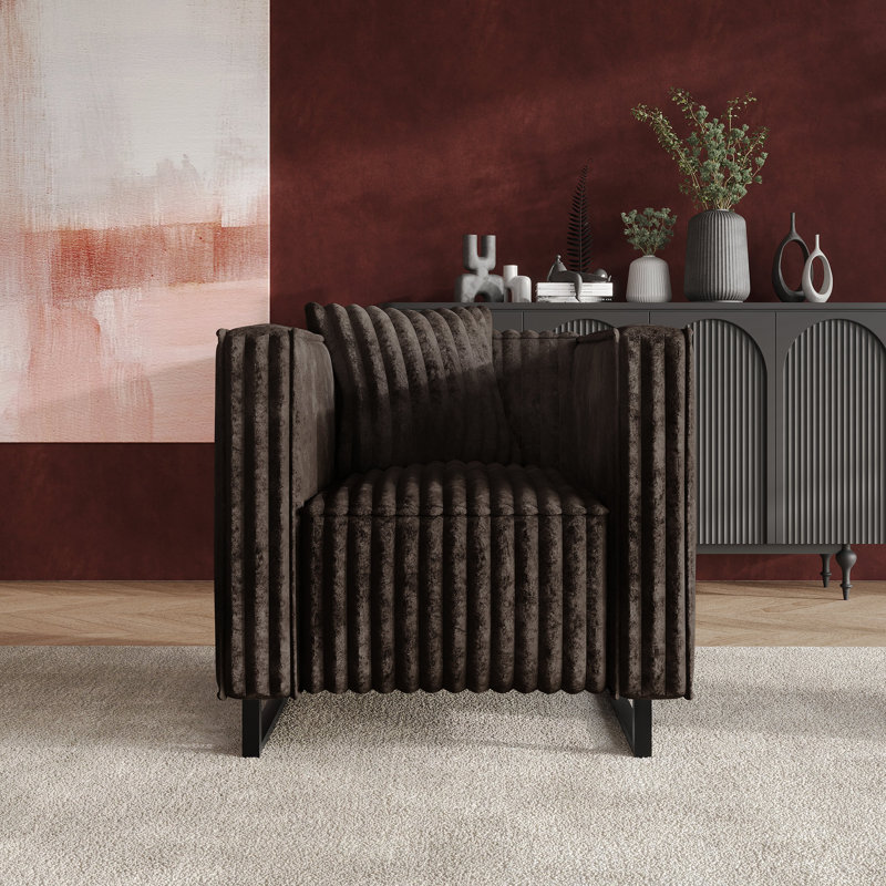 CHAISE EN VELOURS BRUN, Brun