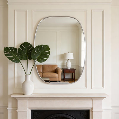 30x40 in Silver Metal Framed Oval Vanity Bathrrom Mirror for Wall