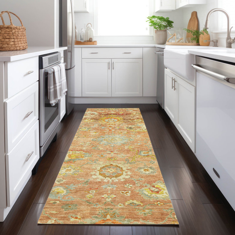 Sofia Orange Washable Indoor-Outdoor Rug - , 2'3" x 7'6"