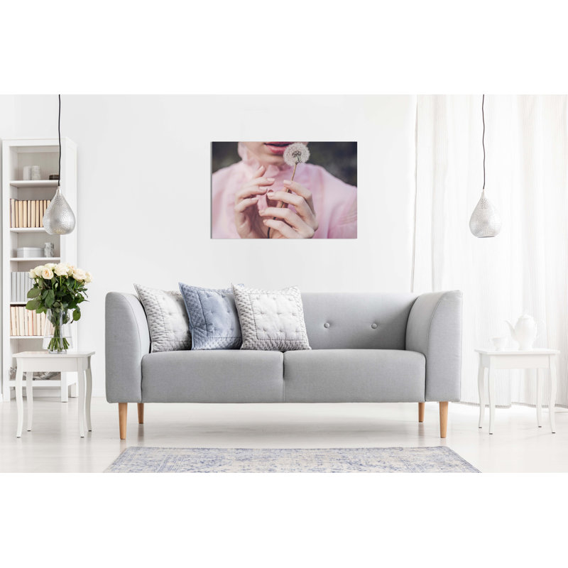 Panther Print Fine Art Prints Woman in Pink Dress Holding a Dandelion Portrait Artistic Framed Canvas Prints, Pictures for Home Walls, Bedroom, Living Room & Bathroom Decor 1 Piece Wrapped Canvas Wall Art