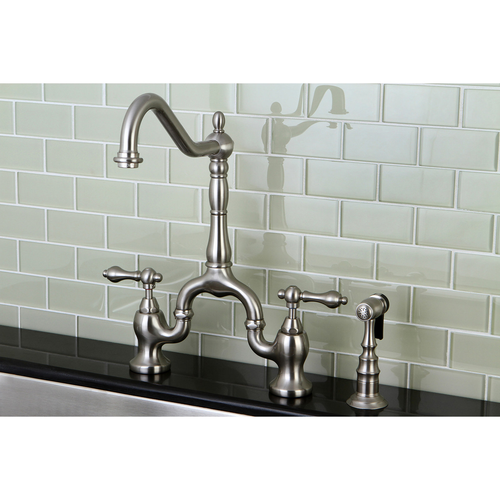 Kingston Brass English Country Bridge Faucet, Brushed Nickel
