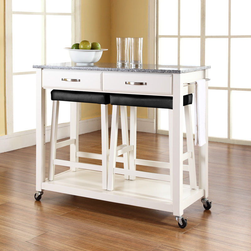 Ensemble d'îlot de cuisine avec plateau en granite Diamondback, Blanc, Gris