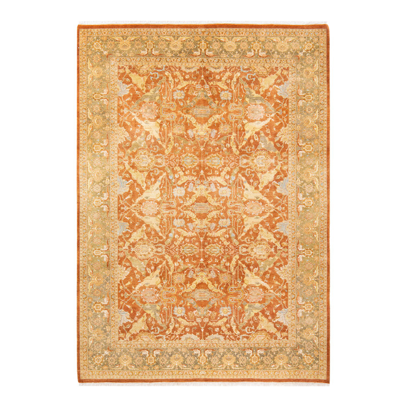 Tapis unique noué à la main brun de 6 pi 4 po x 8 pi 10 po Keenan