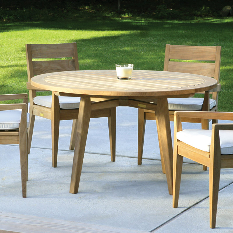 Algarve Outdoor 5 - Piece Teak Dining Set with Cushions, 52in x 52in x 29.5in, Canvas Navy Sunbrella® Canvas