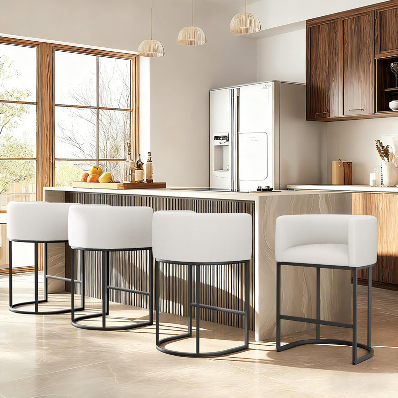 Upholstered Counter Stool With Metal Frame, White