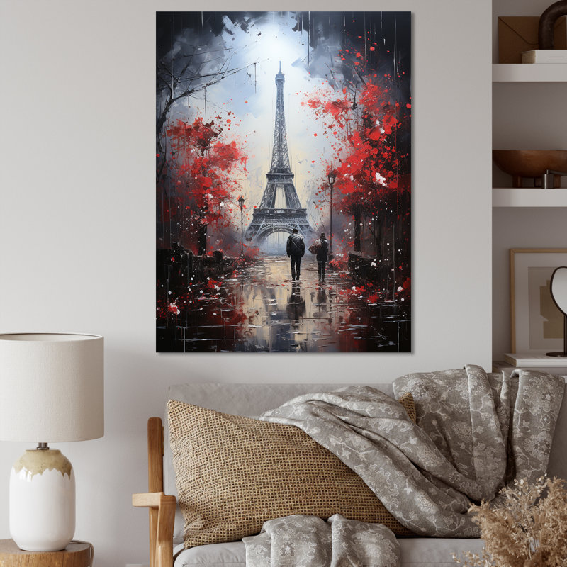 Love Couple Walking To Eiffel Tower - City Paris, art mural, Toile tendue, H 32 po x l 16 po x P 1 po
