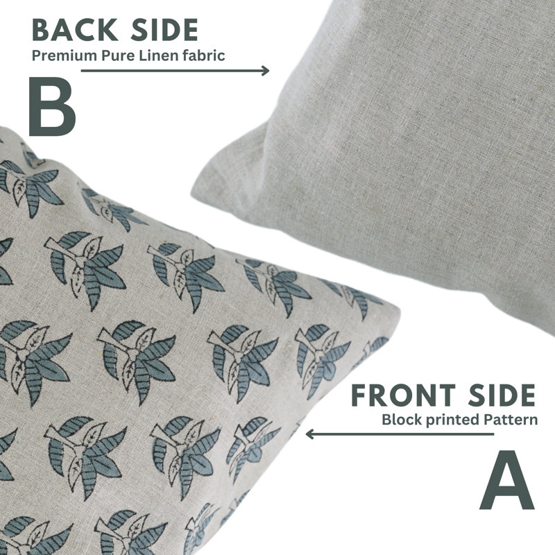 Fabdivine Pillow Cover Handmade Block Print Cushion-7patti, Rectangular 20"H x 14"W, Gray Block Print/Floral