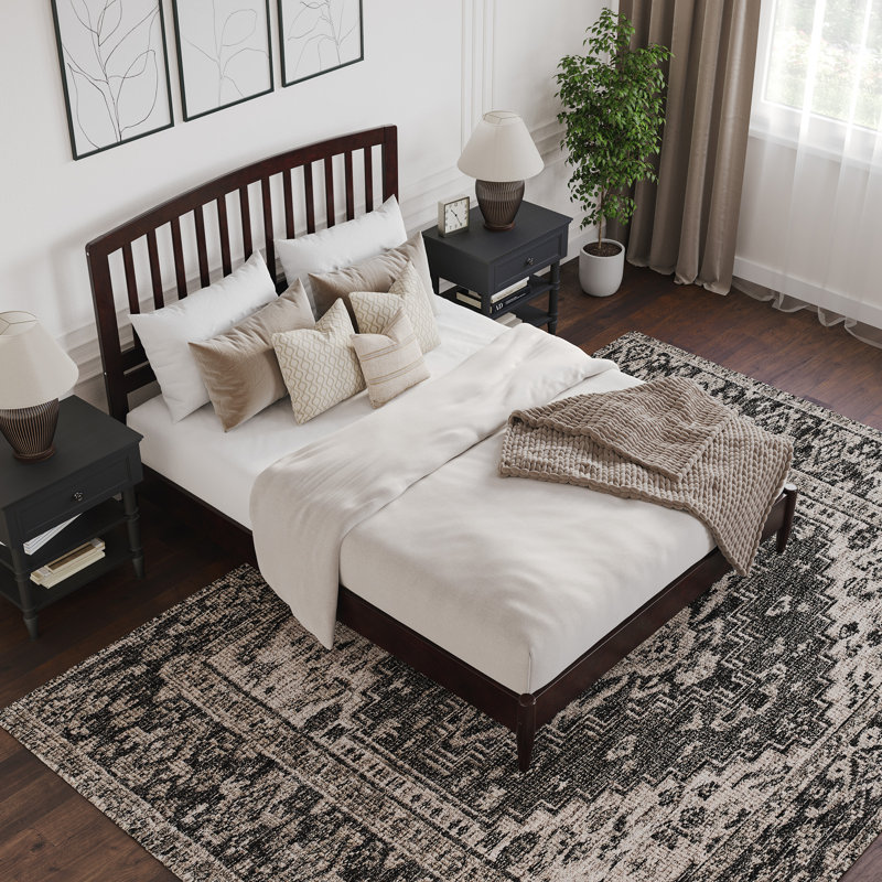 Lit plateforme en bois massif Audriel, Espresso, Grand
