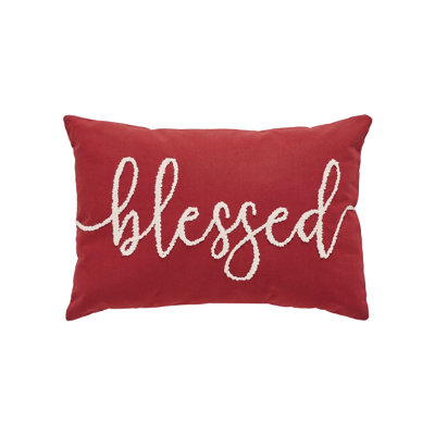 Sentiment Blessed 14" x 20" Embroidered Cotton Decorative Pillow
