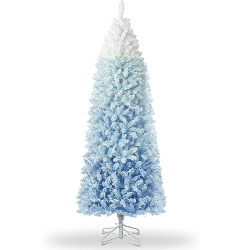 Snow Flocked Pencil Christmas Tree, Slim Artificial Christmas Tree with Sturdy Metal Stand, Skinny Xmas Tree Holiday Decoration for Home, Office