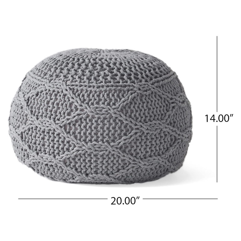 Grey Cotton Pouf Ottoman with Modern Geometric Design, 20-Inch Cube Footrest
