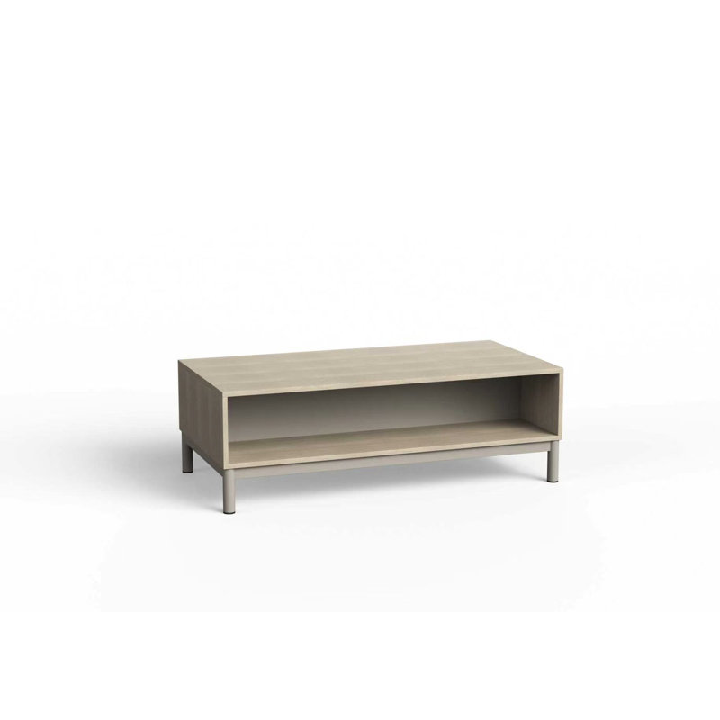 Table basse rectangulaire moderne avec tablette de rangement ouverte et pattes en métal