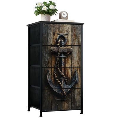 Commode pour chambre à coucher avec 4 tiroirs de rangement Ancre en bois rustique Planches vieillies Commode nautique Commode en acier avec cadre de placard pour vestibule