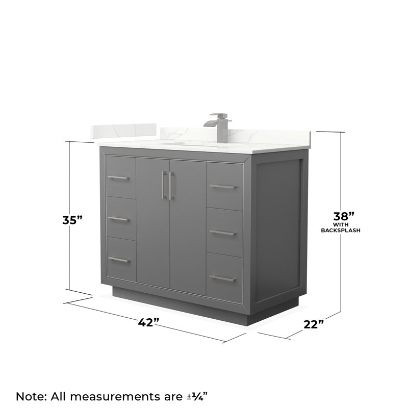 Icon 42 in. Single Vanity, White Quartz, White, Satin Bronze