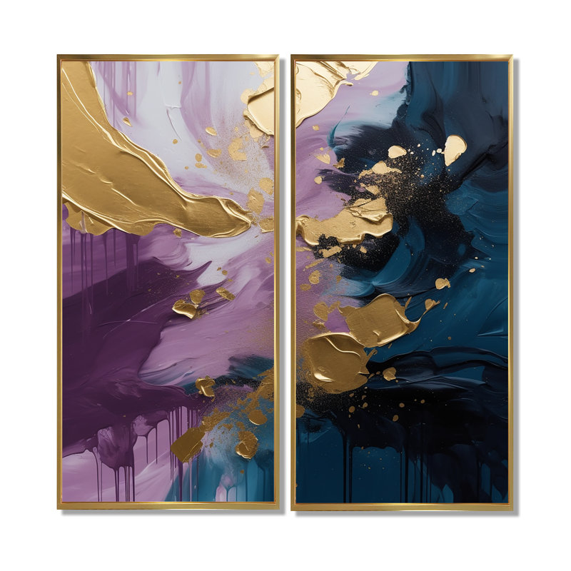 Réalités mauves et bleues sur toile IV - Reproduction d'art sur toile, 40" H x 40" W, Impression encadrée flottante, Gold