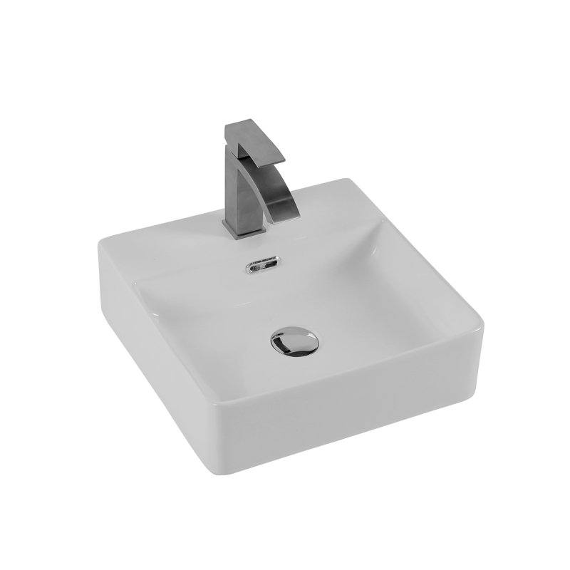 Lavabo de comptoir en céramique pour salle de bain - Lavabo carré blanc haut de gamme de style élégant