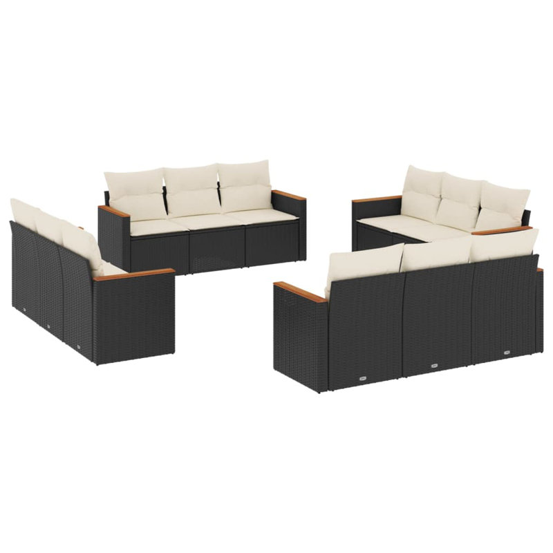  Garden Sofa Set Black, Cream White, Cream White, Black