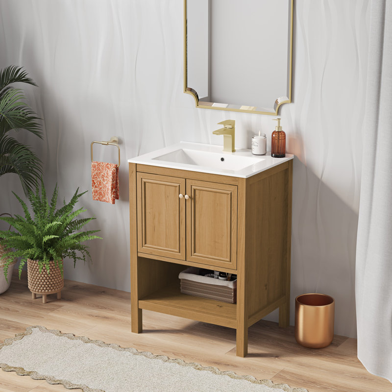 Château 24" Freestanding Bathroom Vanity Oak with Sink Top, Golden, White, Single-Hole
