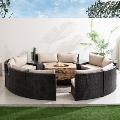 Ensemble de conversation modulaire en osier pour 10 personnes avec coussins