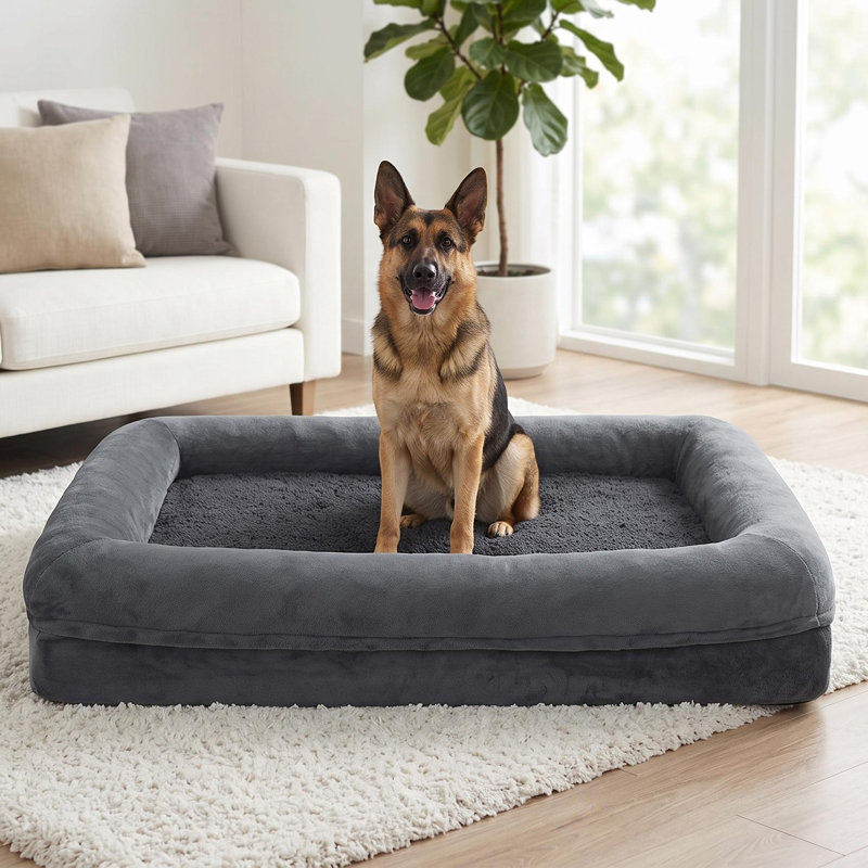 Lit orthopédique XL pour grands chiens, soutien en mousse alvéolée, doublure imperméable, fond antidérapant, housse amovible et lavable, lit rectangulaire pour animaux de compagnie, gris, dimensions : 105 x 75 x 18 cm