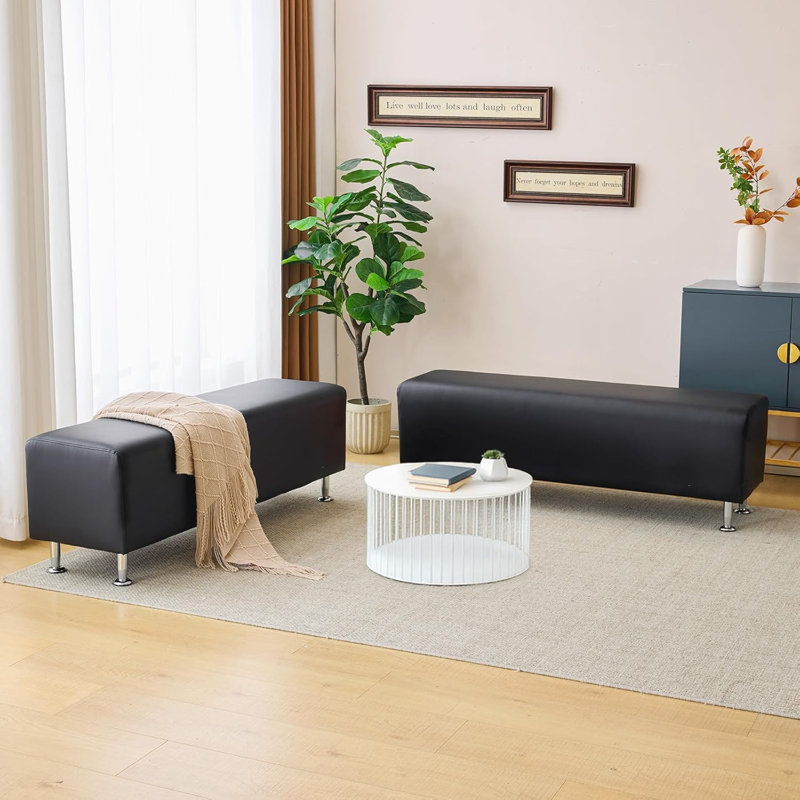 53.9" Waiting Room Bench Seating Office Benches, Black