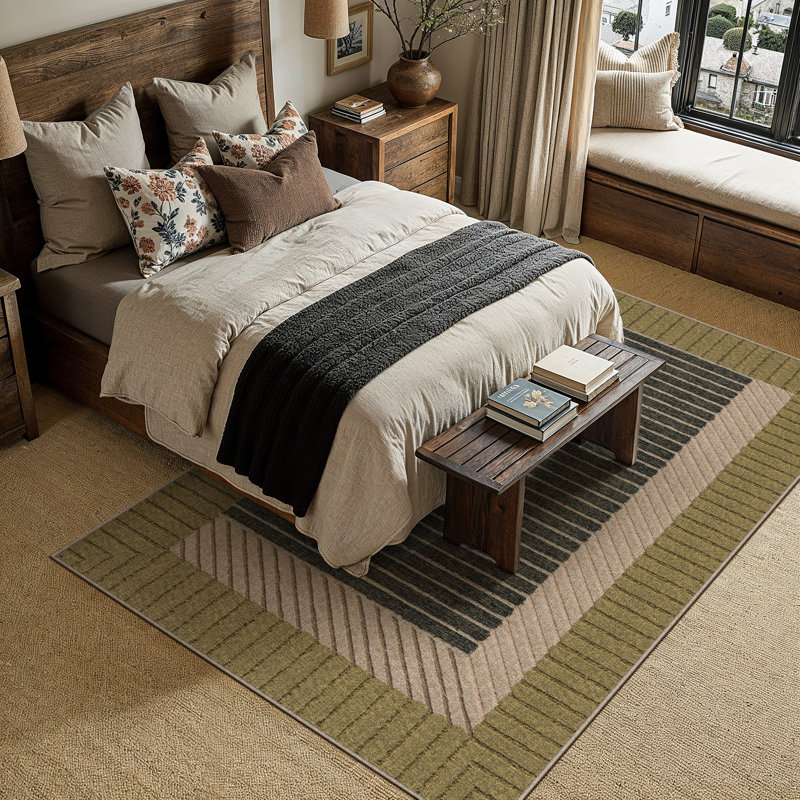 Modern Geometric Striped Washable Area Rug With Non-Slip Backing, Rectangle 5' x 7'