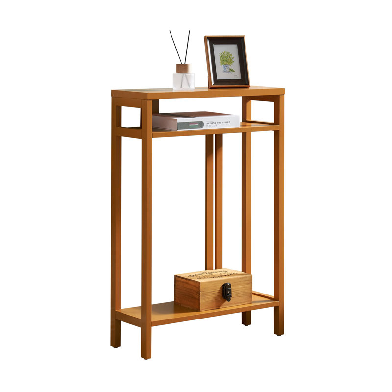 22 Inch Wide Narrow Console Table with 3-Tier Storage Shelves, Entryway Accent Table for Living Room or Hallway, Honey Ginger
