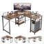Aaleeyah L Shaped Farmhouse Computer Desk, 75 Inch Reversible Corner Office Desk with Shelves-270443117