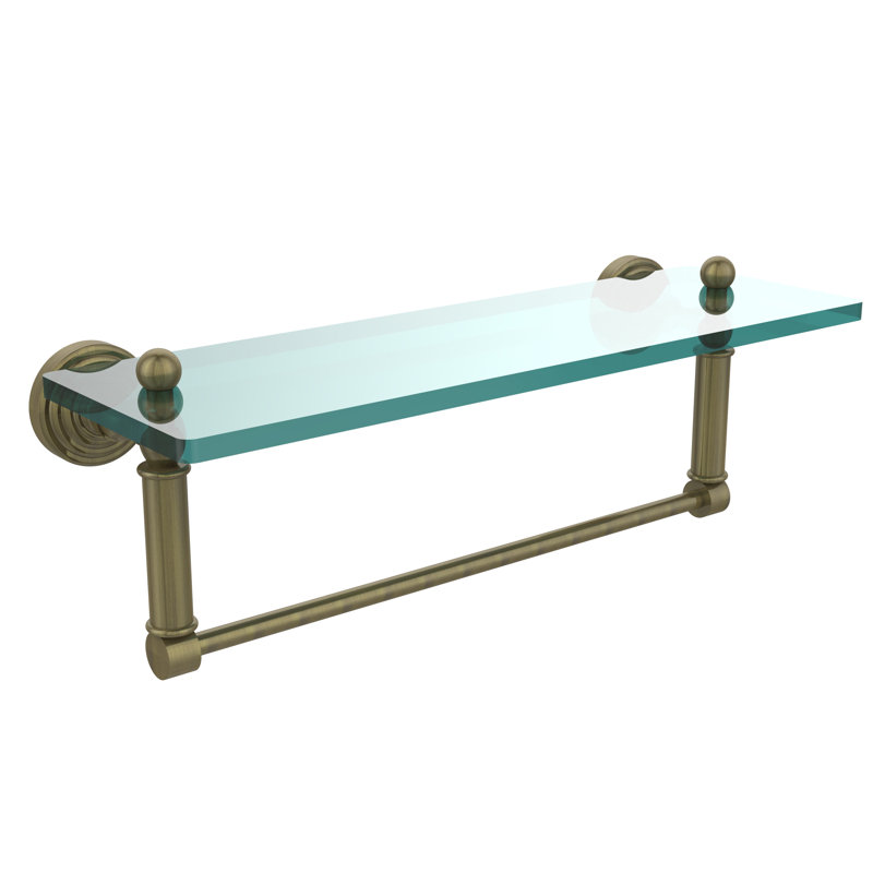 Beresford Bracket Shelf with Towel Bar, Antique Brass, 16" W x 5" H