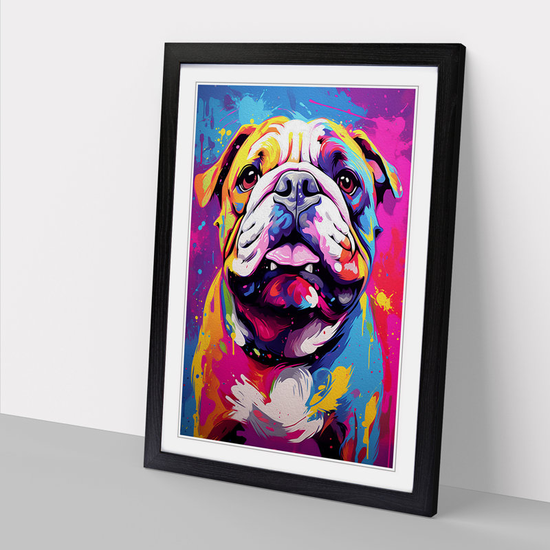British Bulldog Pop Art - Framed Print, 64cm H x 46cm W x 2cm D, Black Framed