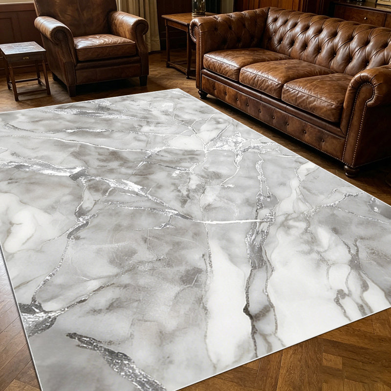 1PC Grey Marble Veined area rugs for Living Room, Soft and Comfortable, Suitable for all seasons, easy-to-maintain, machine washable Indoor floor mat, Under Table Farmhouse suitable for kitchen