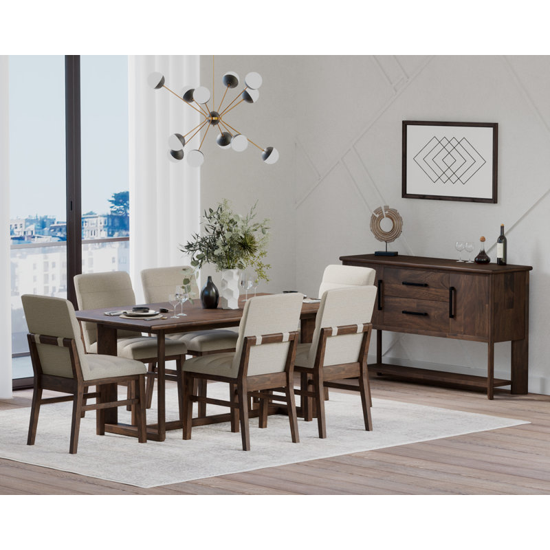 Laneway Dining Table Set With Upholstered Chairs, 7 Pieces: Table, 6 Chairs