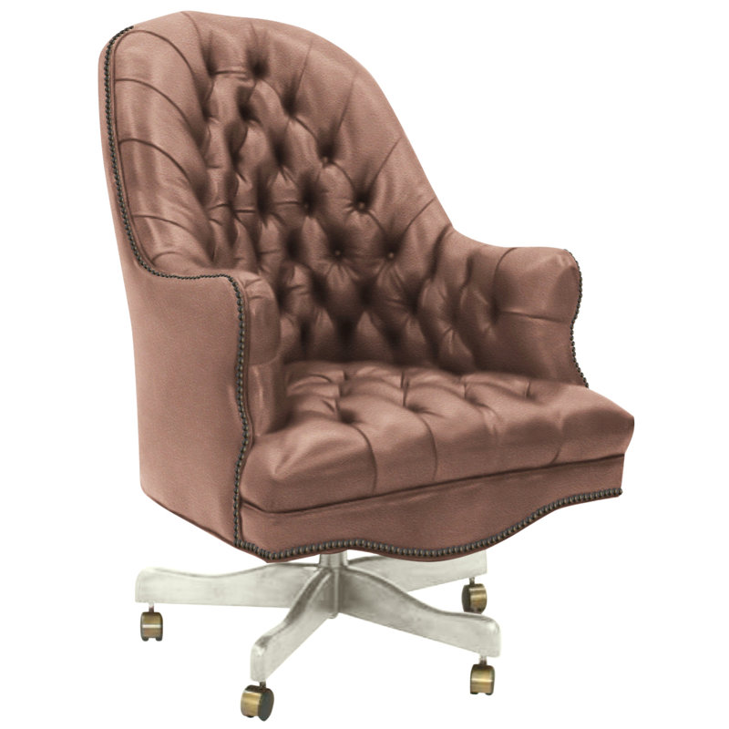 Leather Swivel Executive Chair, Hair Hide Brown/White, 109-08, Baroque French White
