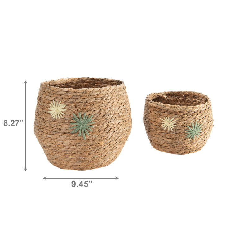 2Pc Fleur Natural Grass Basket