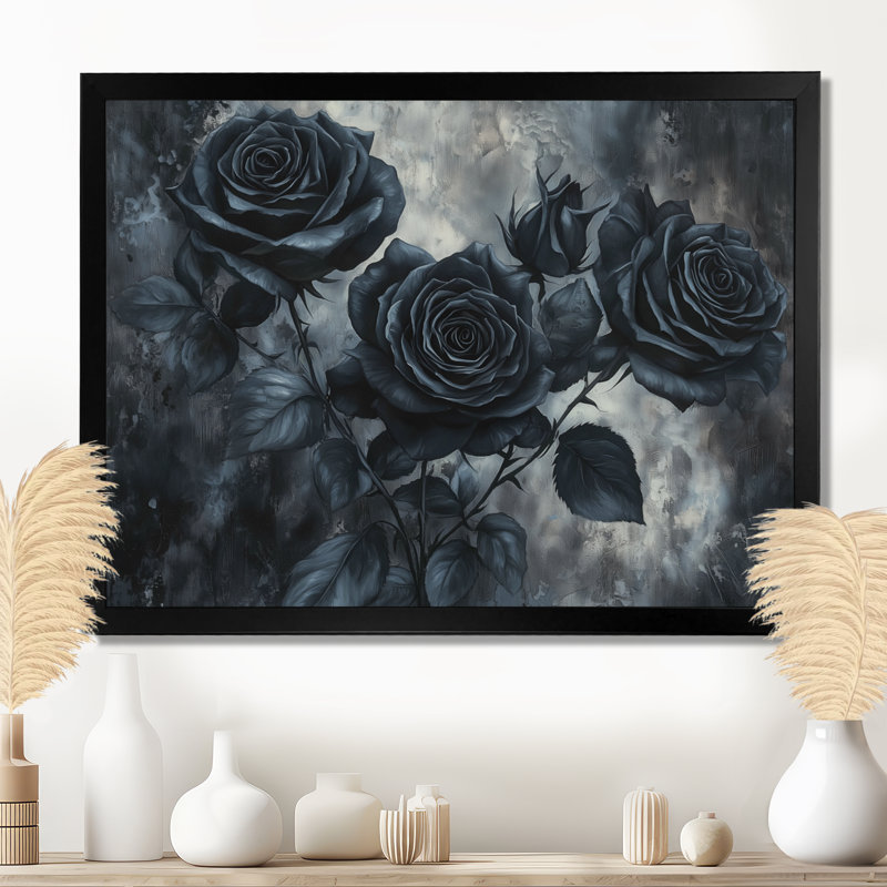 Midnight Roses Elegance I - Assortiment de grands bouquets assortis, Cadre simple, Noir, H 12 po x l 20 po
