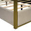 Lit plateforme à baldaquin avec tête de lit et structure en métal, beige