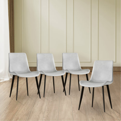 Modern Dining Chair Set Of 4 Pieces, With Floral Grey Pu Leather Seats And Black Carbon Steel Legs. Suitable For Home, Restaurant And Meeting Room (4 Floral Grey Chairs)
