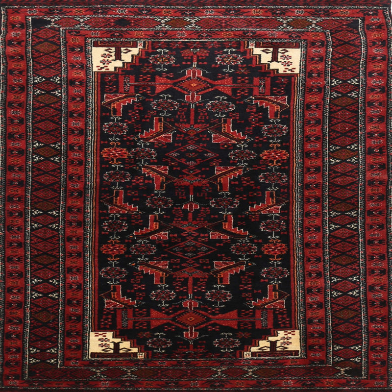 Tapis rouge à motif sud-ouest, Carré 3 pi