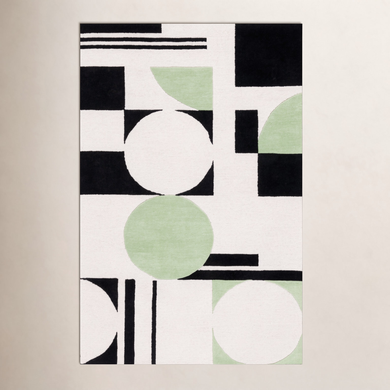 Felipe Green Black White Hand-Tufted Wool Rug, Rectangle 2' x 3'