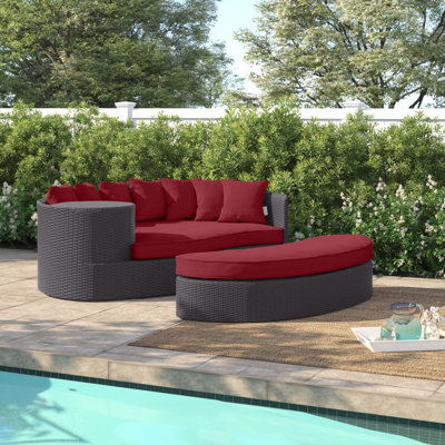 Zehra 79" Wide Outdoor Wicker Patio Daybed with Cushions