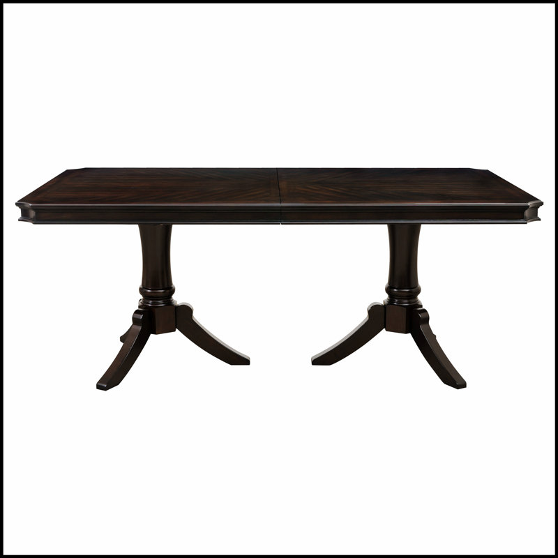 Table de salle à manger à double base en cerisier foncé avec rallonge, mobilier en bois de 96 pouces pour une salle à manger élégante et fonctionnelle