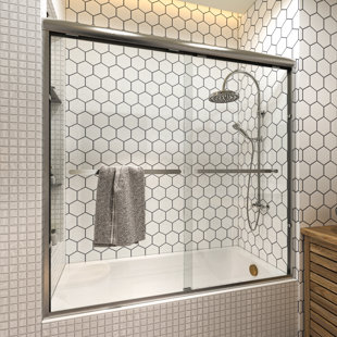 Porte de baignoire coulissante encadrée avec verre transparent l 56 à 60 po x H 58 po